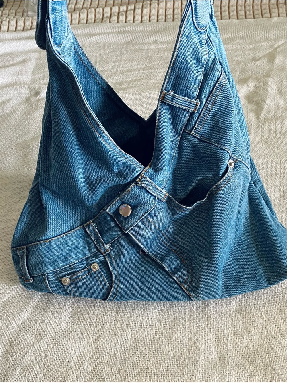 Denim Shoulder Hobo Bag in Blue - Picture 6 of 14